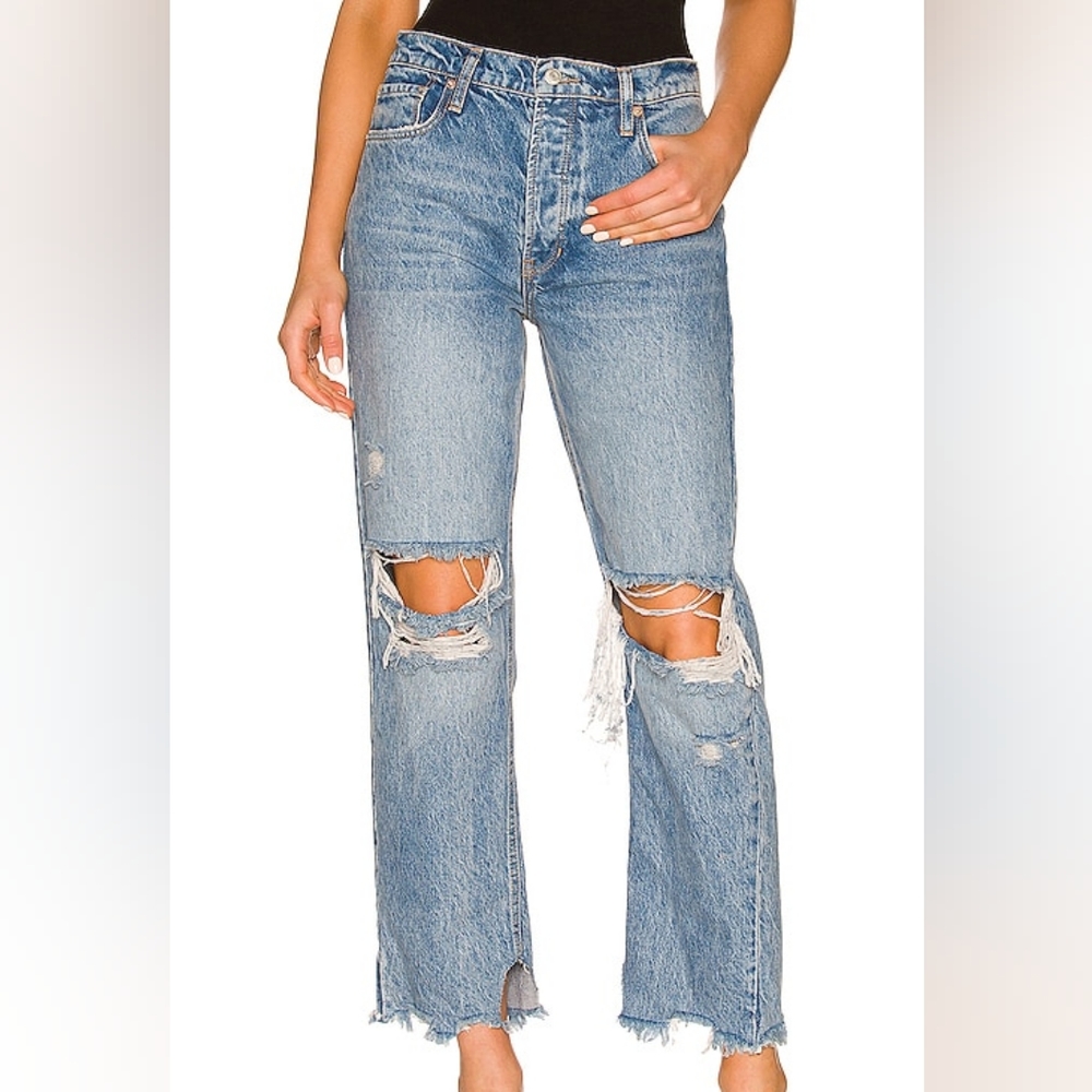 Free People Tapered Baggy Boyfriend Jeans in Mid Century Blue Size 27